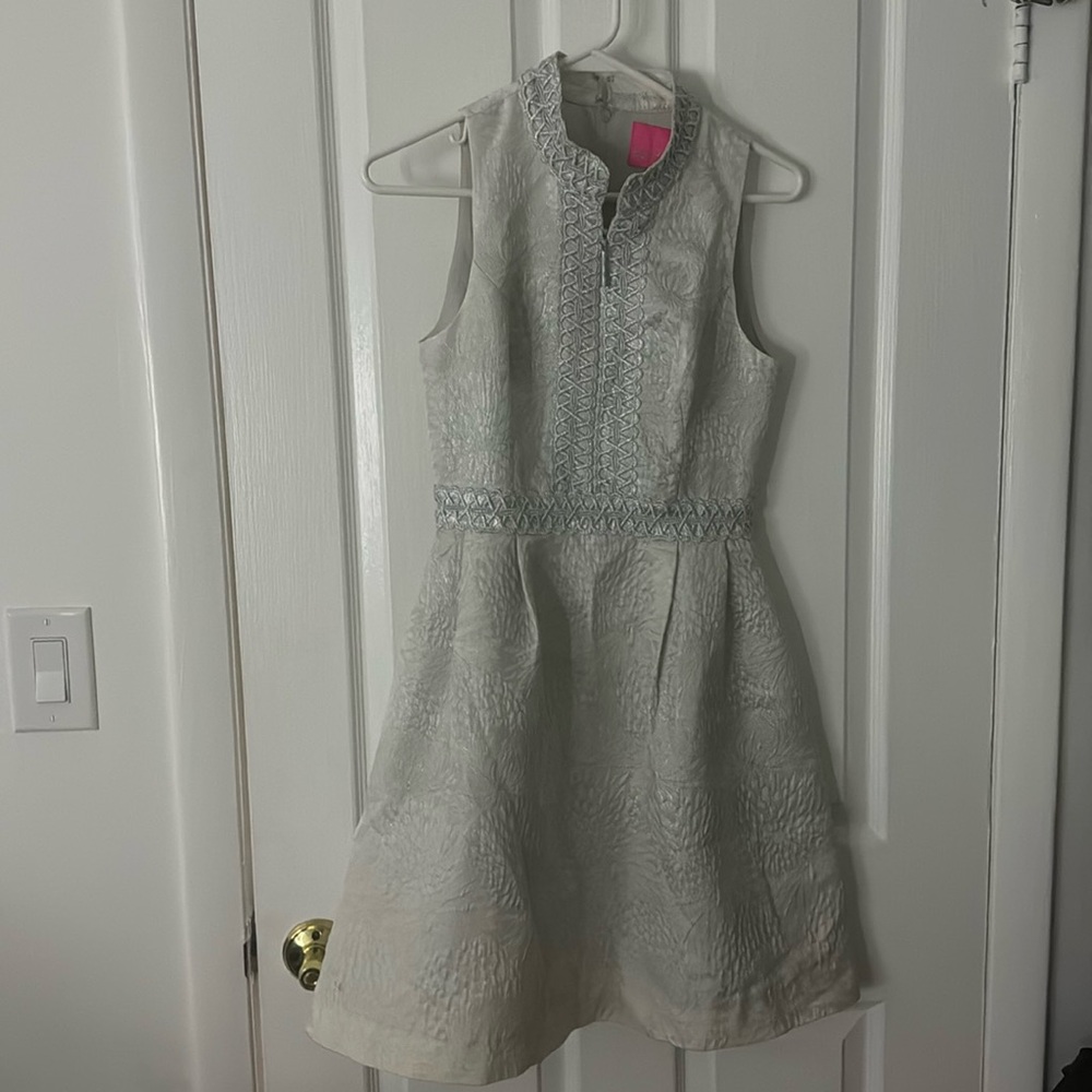 LILLY PULITZER FRANCI HIGH COLLAR DRESS SEASIDE GREY SIZE 00